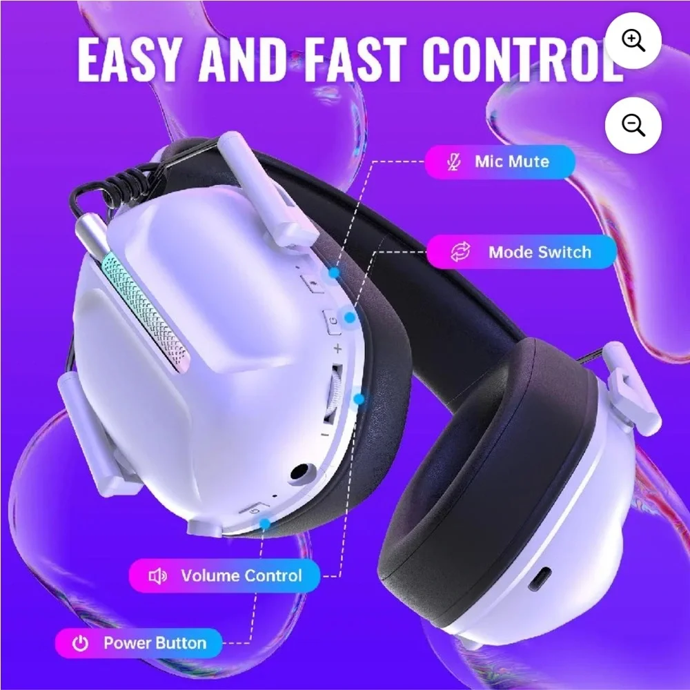 Wireless Gaming Headset with RGB Lighting - White